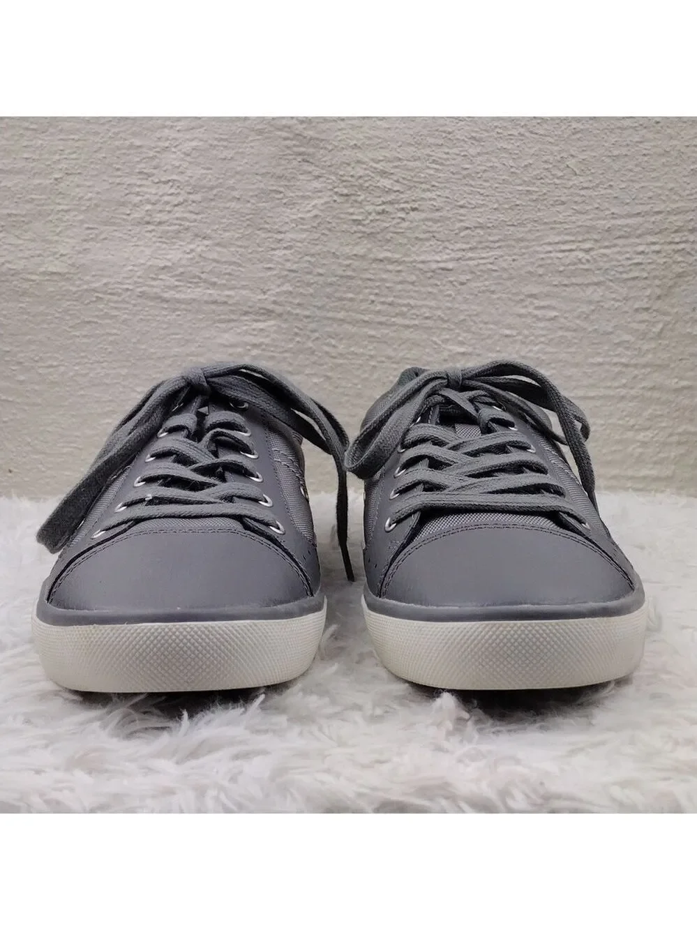 Original Penguin Mission Gray Fabric Leather Round Toe Lace Up Low Top Sneaker